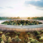 Rendering of futuristic building for Apple